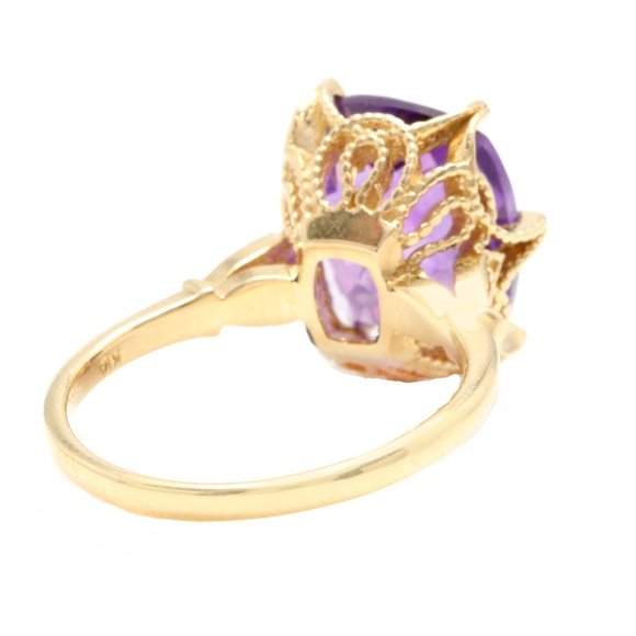 Amethyst 14K Yellow Gold Ring with Diamonds | Schiffman 4.08 Ct Natural Amethyst & Diamond 14KY Gold Ring